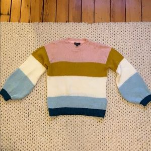 Multi Color Balloon Sleeve Sweater